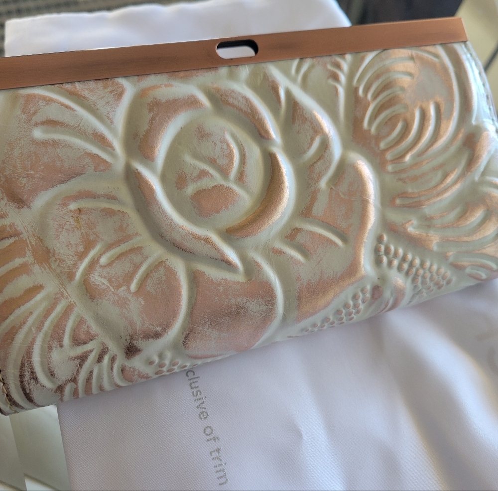 Patricia Nash Cream and Tan Embossed Clutch